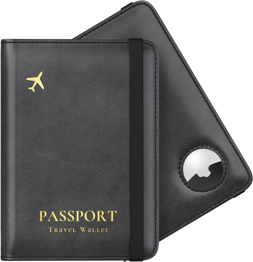 Airtag Wallet Case Avec Porte-Carte Portefeuilles Passeport Housses De  Passeport Rfid Blocage Airtag Porte-clés Case Pu Cuir Noir