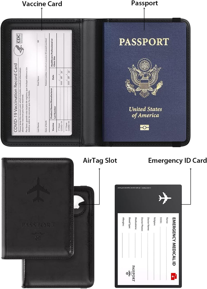 AirTag Passport Holder, RFID Blocking Passport Wallet with Air Tag Holder,  Travel Essentials Case for Women Men