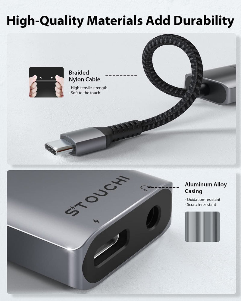 USB C to 3.5mm Headphone and Charger Adapter, Hi-Fi Dongle Compatible with New iPad Pro, Pixel 7/6A/6, Samsung Galaxy S22 S21 Note 20