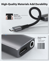 USB C to 3.5mm Headphone and Charger Adapter, Compatible with New iPad Pro, Pixel 7/6/5, Samsung Galaxy S22 S21 Plus